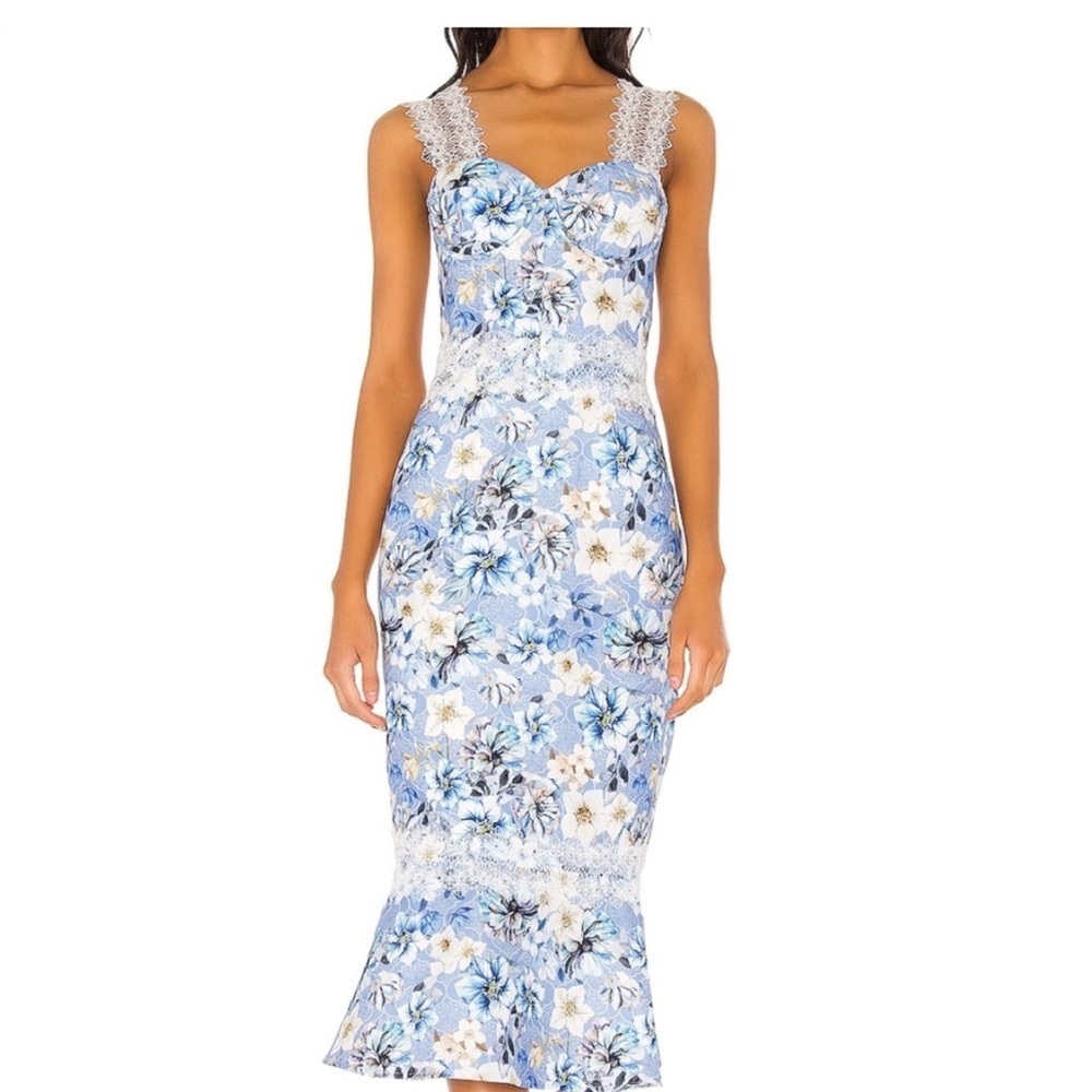 Bronx and Banco Blue Floral Midi Dress